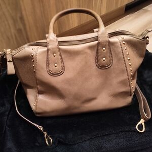 Danier Tan Leather Shoulder Bag with Gold Accents